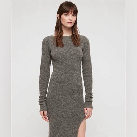 NWT AllSaints Sedona Midi Dress‎ Wool Alpaca Charcoal Grey Women’s Size Medium - Picture 2 of 12